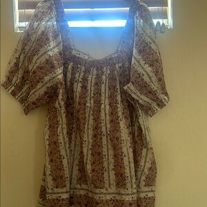 Free People Floral Blouse - Brown and Cream